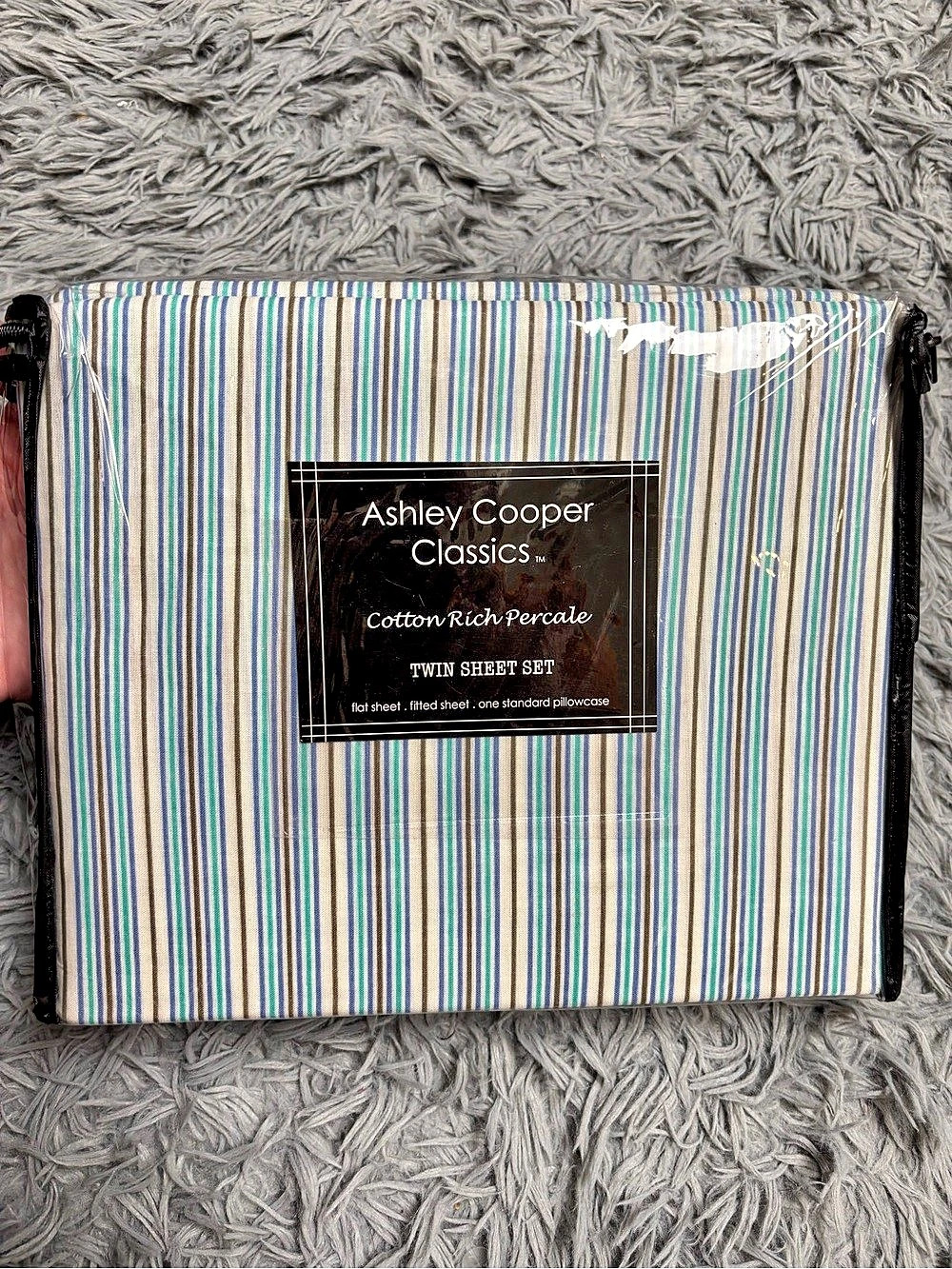 New Ashley Cooper Classics Cotton Rich Percale Striped Twin Sheet Set